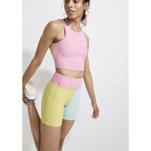 5” Warm-Up Bike Shorts Outdoor Voices Bubblegum Colorblock L Blue Green Pink